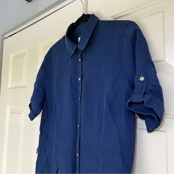 UNTUCKit Navy Blue Short Sleeve Nancy Linen Knee Length Dress Size 8 No Belt - Picture 2 of 10